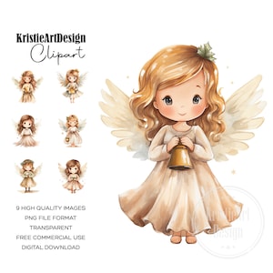 Colección de imágenes prediseñadas de adorables Angel Girls - Gráficos digitales navideños, CA018