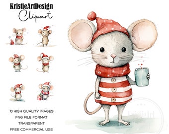 Vrolijke kerst muis clipart collectie-PNG-bestanden-kerst illustratie-digitale download-commercieel gebruik, CA013