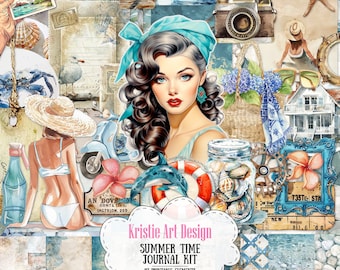 Summer Junk Journal Kit - 97 pcs: Sunny Days and Seaside Fun, NP025, Summertime, Printable, Digital Download