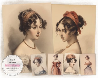 Retro Glamour: Collectible Digital ATC Cards with Elegant Ladies, C283