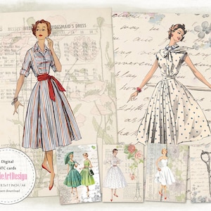 Histoires de couture - Cartes ATC couture chic et mode : ensemble d'images numériques, C294