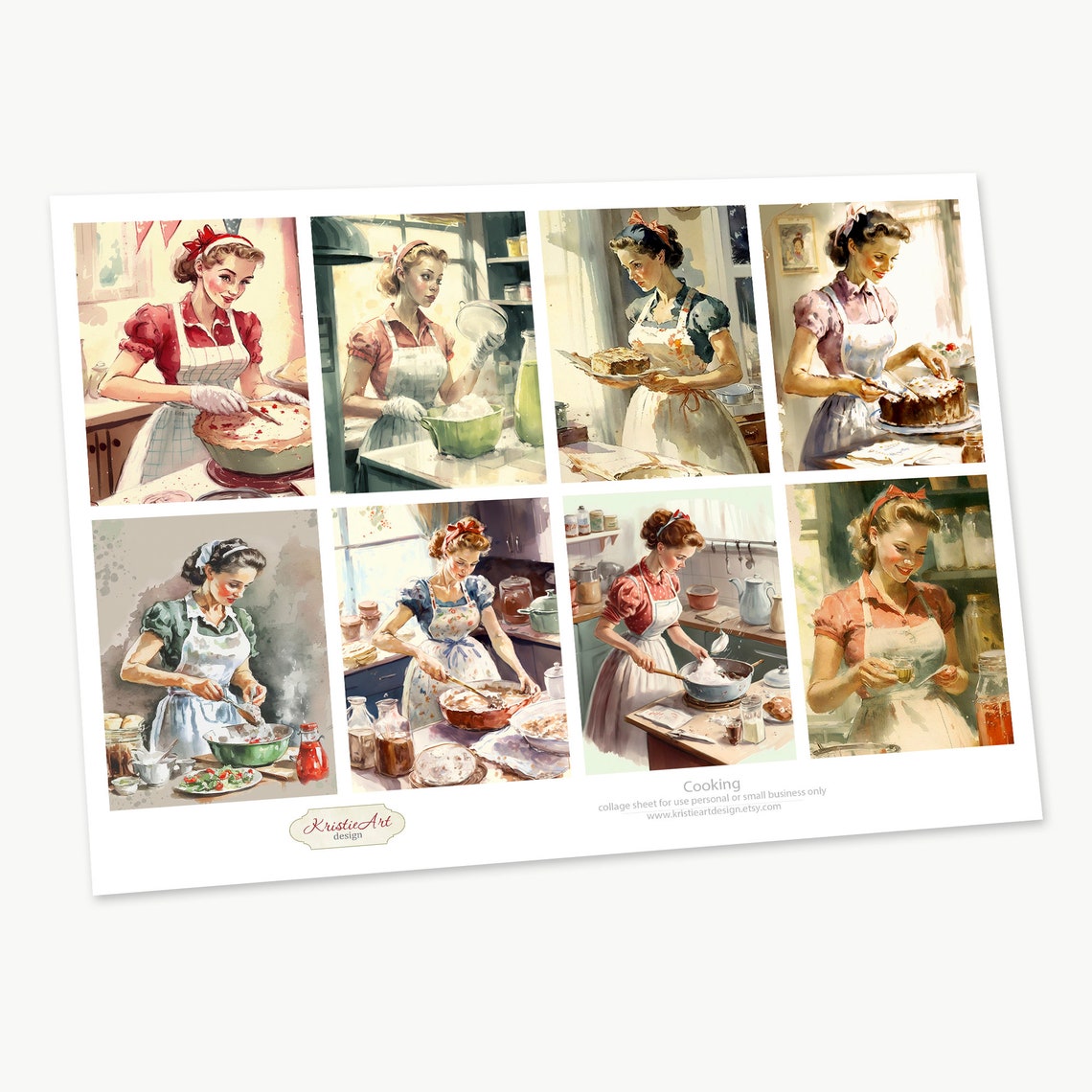 Watercolor Cooking Digital Collage Sheets: Recipe Illustrations and ...