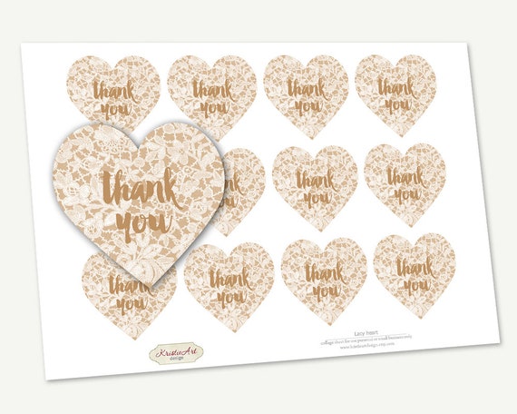 Printable Favor Tags "Lacy Heart", Printable Thank You Tag, Cupcake Toppers, Printable Supplies, Stickers, INSTANT download