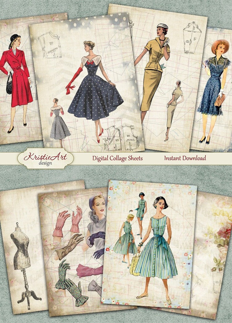 Fashion Ladies Digital Collage Sheet Digitale Karten C110 Printable Download Bild Tags Digitale Atc Karten ACEO Fashion Karten Bild 1