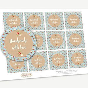 Favor Tags Printable &quot;Handmade with love&quot; Mini Blumen, Printable Handmade, Cupcake Toppers, Printable Supplie, Aufkleber