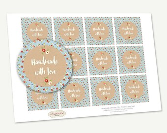Favor Tags Printable "Handmade with love" Mini Flowers, Printable Handmade, Cupcake Toppers, Printable Supplie, Stickers