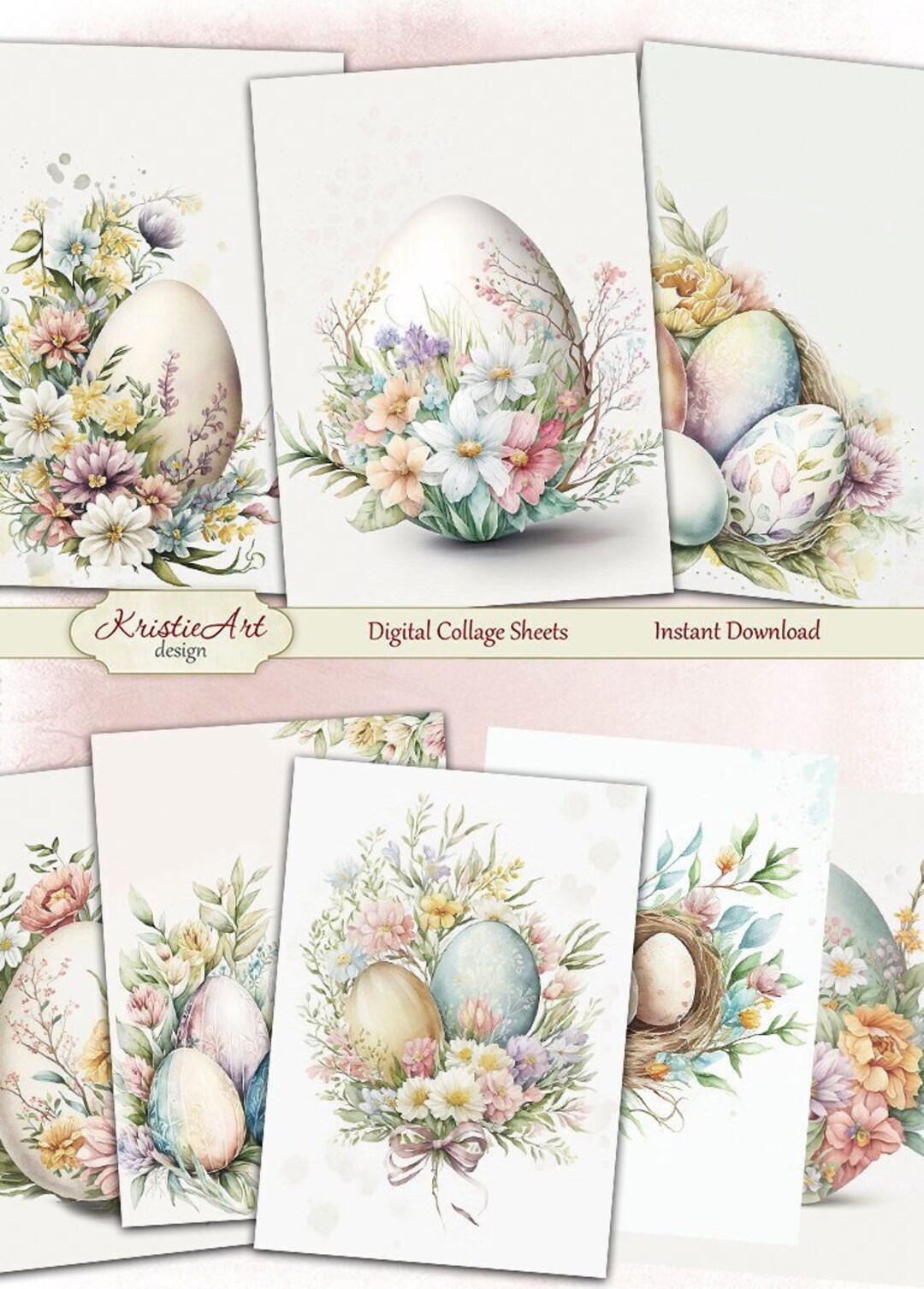 Whimsical Easter Eggs Scrapbooking Cards, C252 | Printable Digital ...