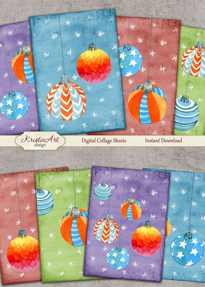 Christmas Balls Digital Collage Sheet Digital Cards C129 Printable Download Image Tags Digital Atc Card ACEO Christmas Cards image 1