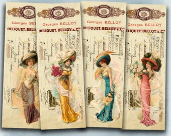 Pretty Ladies - Digital retro bookmark B018 collage sheet printable download women digital image fashion collage invoice