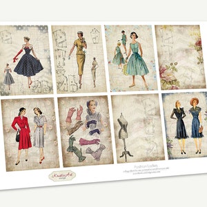 Fashion Ladies Digital Collage Sheet Digitale Karten C110 Printable Download Bild Tags Digitale Atc Karten ACEO Fashion Karten Bild 2