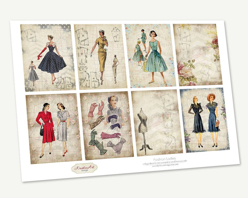 Fashion Ladies Digital Collage Sheet Digital Cards C110 Printable Download Image Tags Digital Atc Cards ACEO Fashion Cards image 2