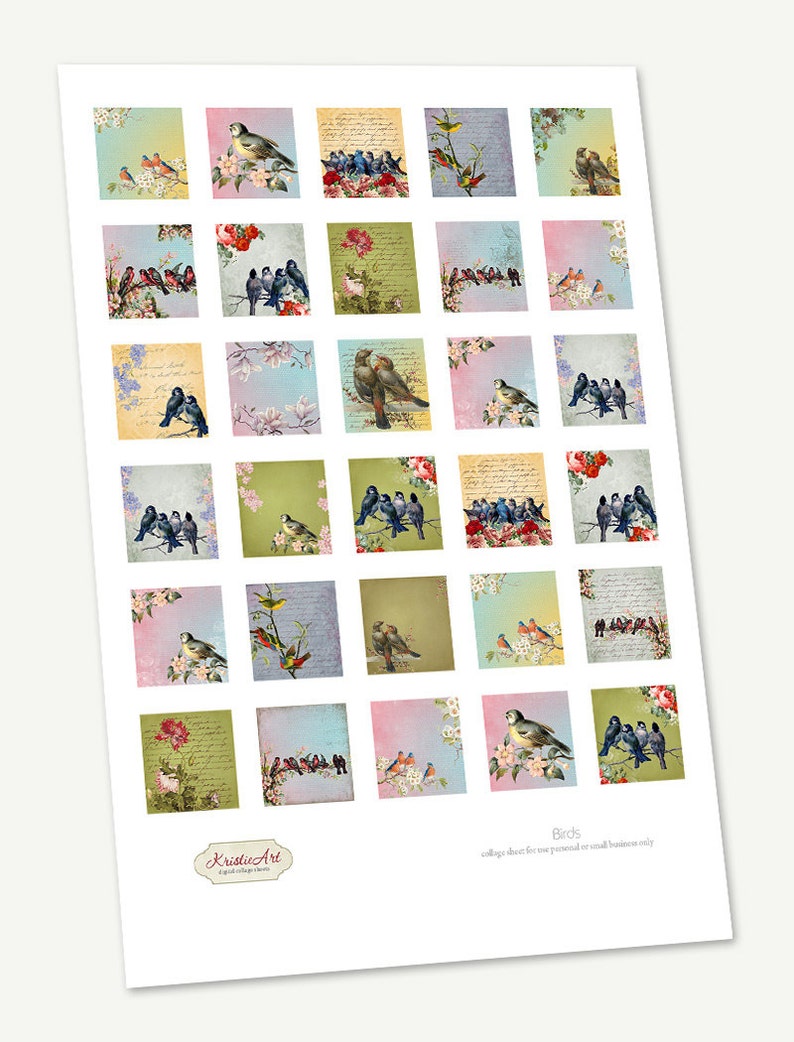 Birds - Digital Collage Sheet - 1 Inch Square Size Image for Pendants ...