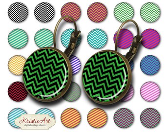 Stripes - 18mm, 16mm, 14mm, 12mm, 10mm Circles Digital Collage Sheets E-014 Printable Earring, Rings, Jewelry