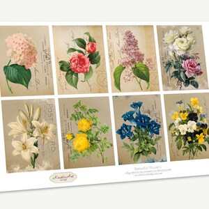 Beautiful Flowers ATC Cards - Digital Collage Sheet, Printable Download ...
