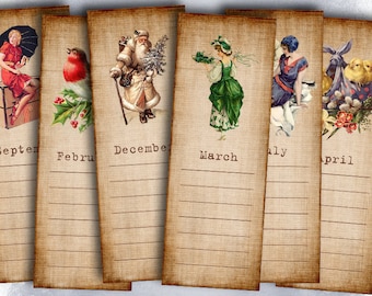 Calendar - Digital bookmarks B007 collage sheet printable download image size digital image collage seasons hang tags
