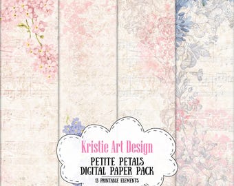 Petite Petals - NP006, Digital paper pack, Mini flowers, Floral Paper, Old paper printable paper pack, Printable Paper