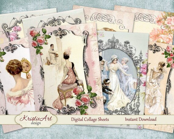 Digital Collage Sheet "Wedding", Printable Download, Digital cards C076, Wedding Cards, Atc Aceo Jpeg printable digital image