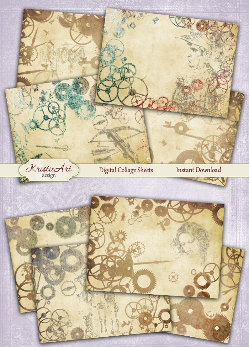 Steampunk Collage Digital Collage Sheet Digital Cards C104 Printable Download Image Digital Atc Retro Card ACEO Steampunk image 1