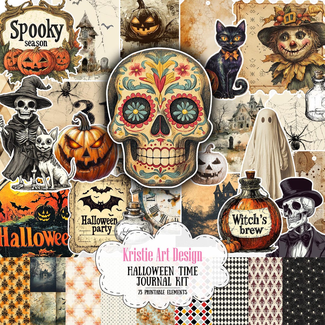 Halloween Junk Journal Digital Paper Kit - 73 Pcs, NP036, Spooky ...