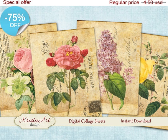 75% OFF SALE Digital Collage Sheets Beautiful Flowers - Etsy