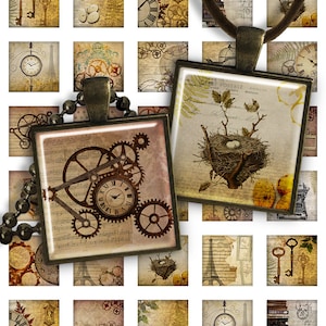 Digitale Collage Sheet Steampunk - 1 inch vierkant formaat 25mm afbeelding voor hangers glas cabochons charme hars digitale beeldmagneten