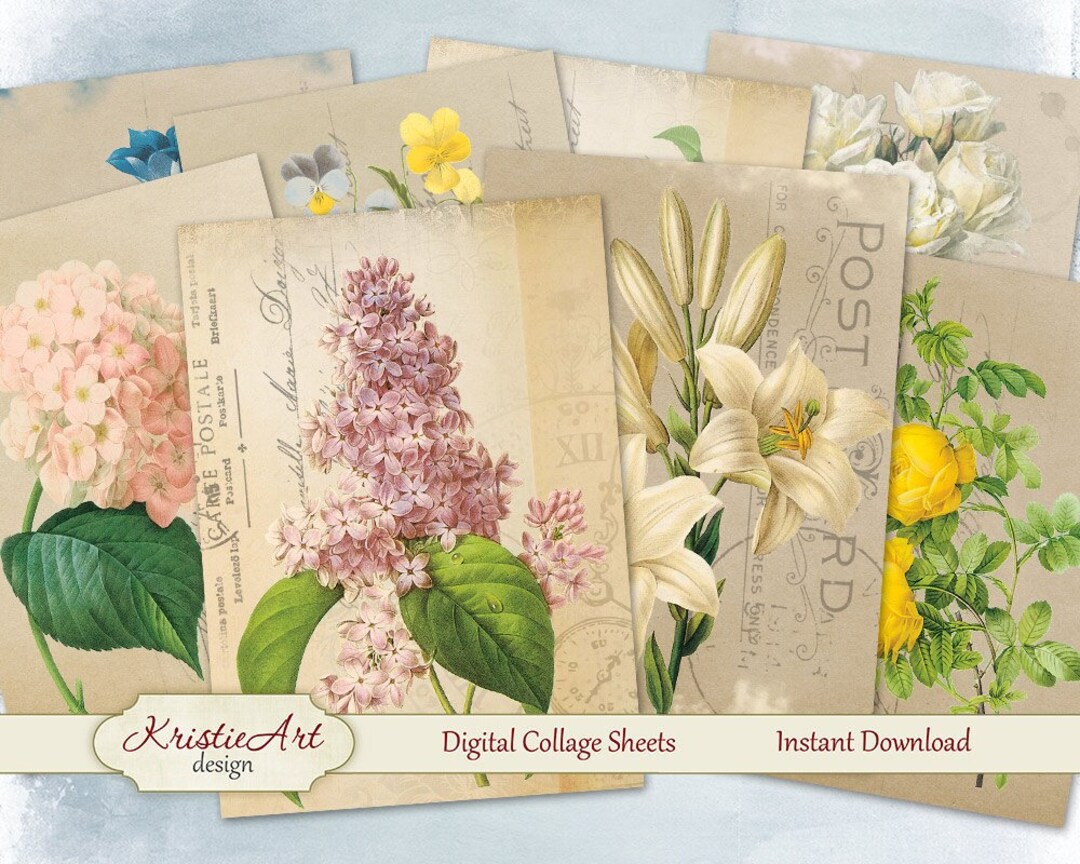 Beautiful Flowers ATC Cards - Digital Collage Sheet, Printable Download ...