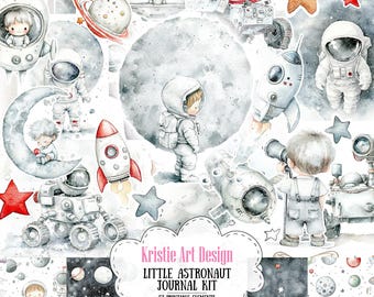 Little Astronaut Junk Journal Kit: Rocket Ships, Planets, Stars - 57 pcs, NP030, Printable Space-Themed Paper Pack