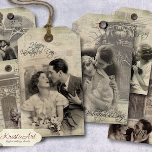 Valentinstag Tags - Digitale Collage Sheet Digitale Tags T002 Printable Download Bild Tags Digitales Bild Love Tags Retro