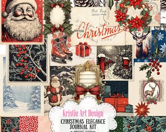 Classic Christmas Elegance Junk Journal Kit - 86 pcs , NP023, Santa, XMas, Christmas Tree, Printable, Digital Download