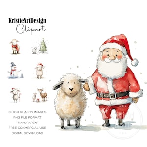 Süße Schafe Weihnachten Clipart Sammlung - Festliche Lamm, Weihnachtsmann, Schneemann Grafiken - Weihnachtszeit - Digitaler Download, CA014