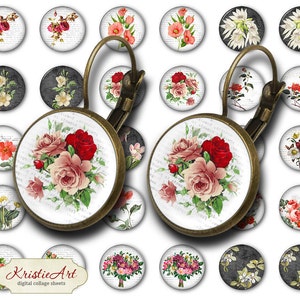 Summer Flowers - 18mm, 16mm, 14mm, 12mm, 10mm Circles Digital Collage Sheets E-018 Printable Earring, Rings, Jewelry