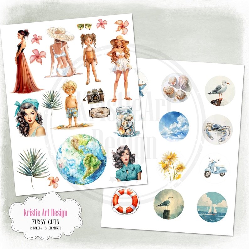 Summer Junk Journal Kit - 97 Pcs: Sunny Days and Seaside Fun, NP025 ...