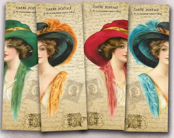 My Lady - Digital bookmark B016 collage sheet printable download image size digital image woman hat collage retro hang tags