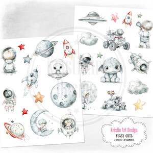 May include: A set of 20 space-themed digital stickers featuring astronauts, rockets, planets, stars, and a cute alien. The stickers are perfect for adding a whimsical touch to your digital projects.