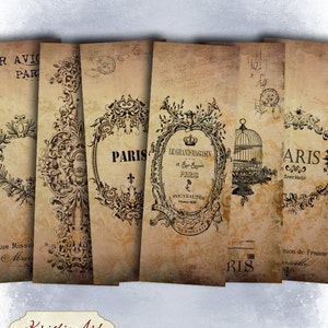 Retro Paris - Digitales Lesezeichen B009 Collage Sheet druckbare Download Bildgröße digitales Bild Paris Collage retro Hang Tags