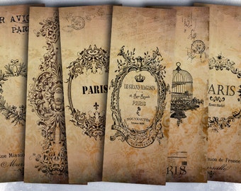 Retro Paris - Digital bookmark B009 collage sheet printable download image size digital image paris collage retro hang tags