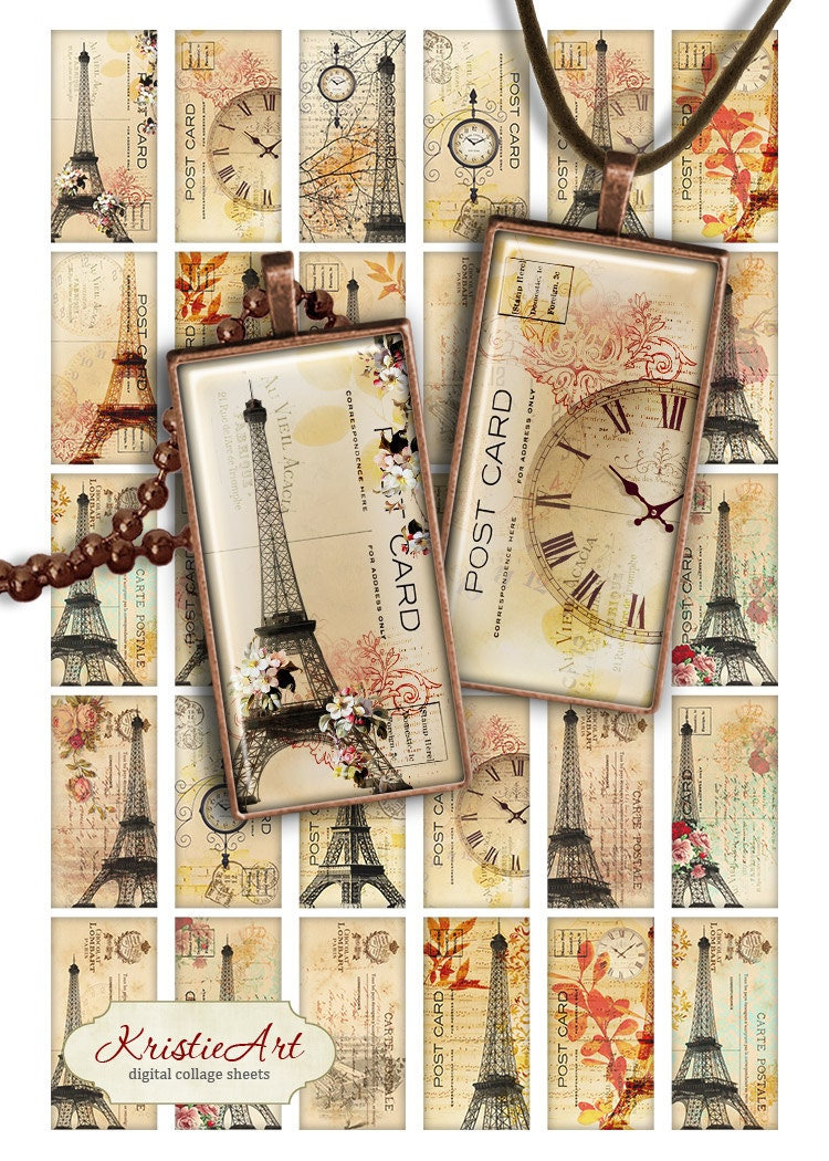Digital Collage Sheet Eiffel Tower PR007 1x2" Domino Image Printable ...