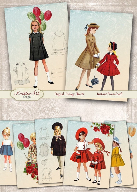 Kids Fashion - Digital Collage Sheet Digital Cards C205 Printable Download Image Tags Digital Child Trend Atc Cards ACEO Cards