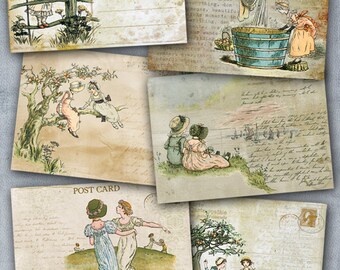 75% OFF SALE Digital collage sheet Vintage Girls - C011 Cardmaking Printable Download Tags Digital Vintage Digital Image ATC card Vintage