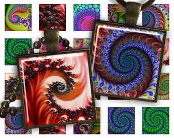 Digital Collage Sheet Fractal Marbles Square - 1 inch square size 25mm image for pendants glass cabochons charm resin magnets