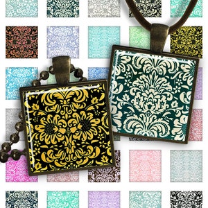 Digital Collage Sheet 1 inch squares 1 inch magnets Pendant Printable Download Instant Download for jewelry making - DAMASK