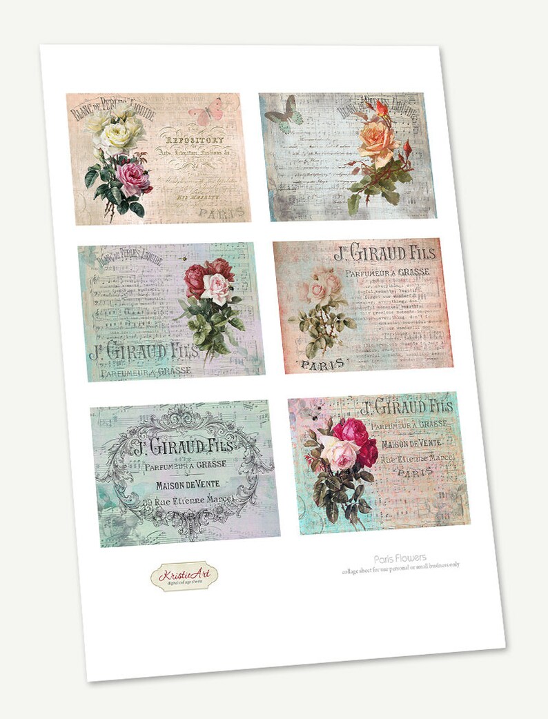 Paris Flowers - Digital Collage Sheet C020 Printable Download Gift Tags ...