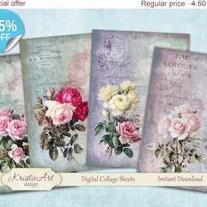 75% OFF SALE Summer Roses Digital Collage Sheets Printable - Etsy