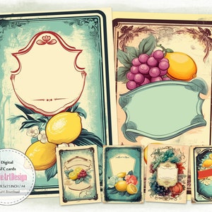 Nostalgic Citrus: Digitale ATC-Karten mit Retro-Zitronen-Illustrationen, C285