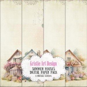 Watercolor Summer Houses Digital Paper Pack, NP013 - Instant Download