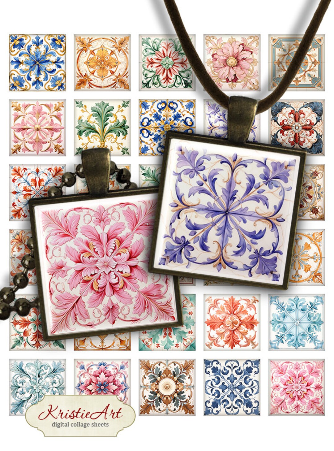 Italian Square Pattern Majestic Italian Tile Patterns: Digital Images for Unique Pendants ...