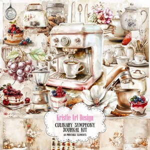 Kit de papel digital Culinary Symphony: Retro Kitchen Junk Journal Supplies - 68 unidades, NP028, pacote de papel digital para impressão, coisas efêmeras