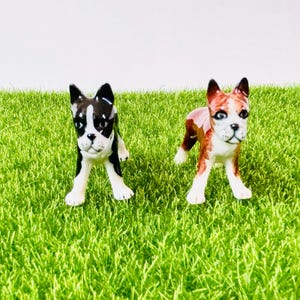 One Pair Handmade Cute Ceramic Boxer Dog Figurines, Miniatures