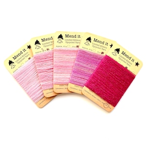 Fil de réparation de laine, Quintette, rose, refait, recyclé, teint à la main, fibres assorties, réparation visible, vêtements réutilisés, zéro déchet, éco
