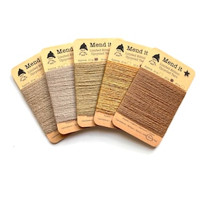 Wool mending yarn, Quintet, light brown, re-made, upcycled, hand dyed, assorted fibres, visible mending, slow stitching, zero waste, eco